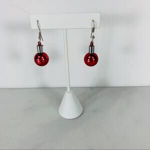 Christmas Ornament Earrings Red 1.75"